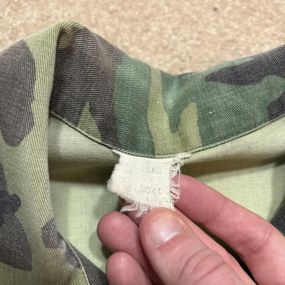 US Army OG-507 Shirt Woodland Camo BDU Mens Large Green‎ Twill Button 70s 80s
